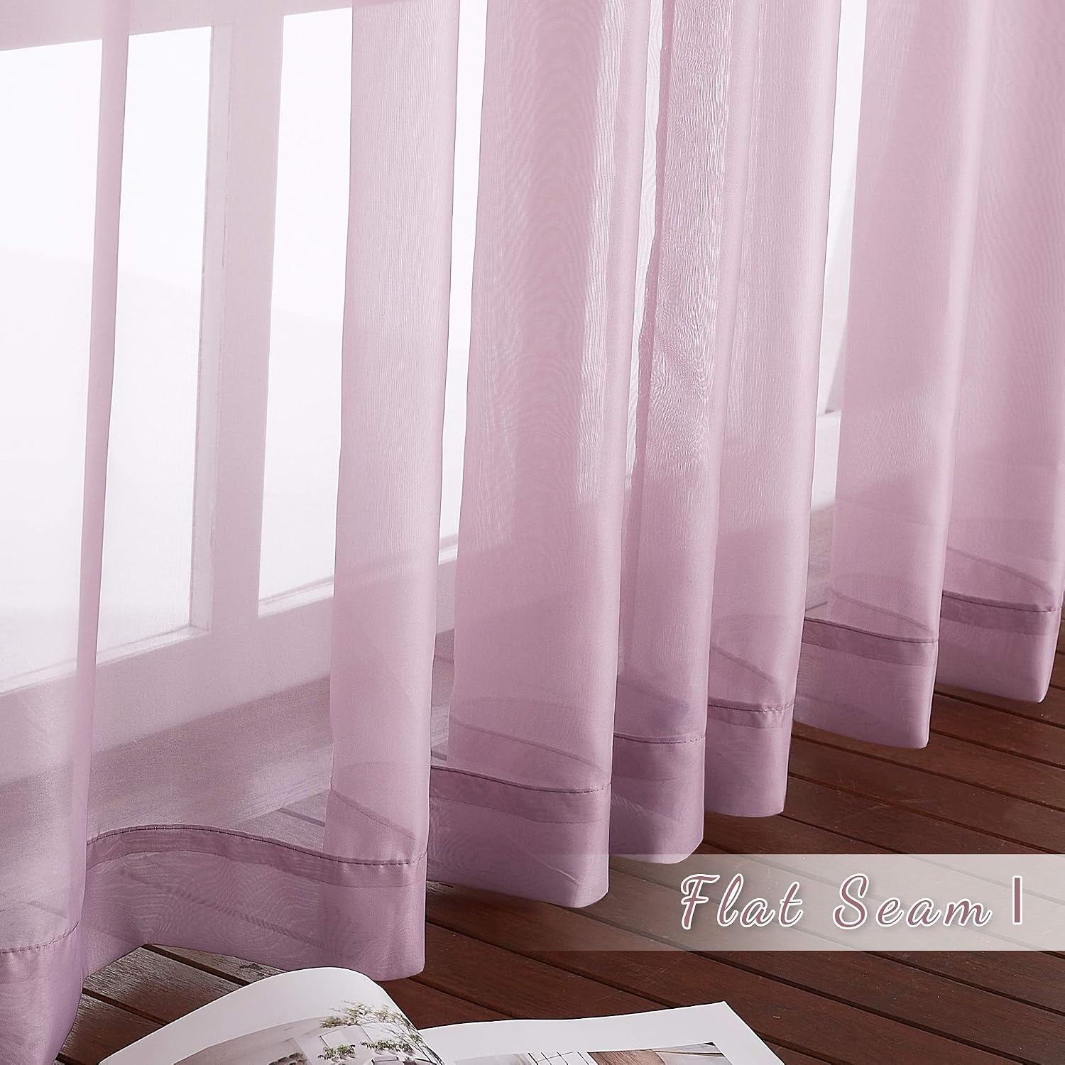 image:imageNICETOWN Patio Door Sheer Curtains 96 inch Length Ring Top Voile Textured Airy Sheer Curtains and Drapes Elegant for BedroomLiving Room Home Decor Beige 54 inch Wide 2 PanelsPurple