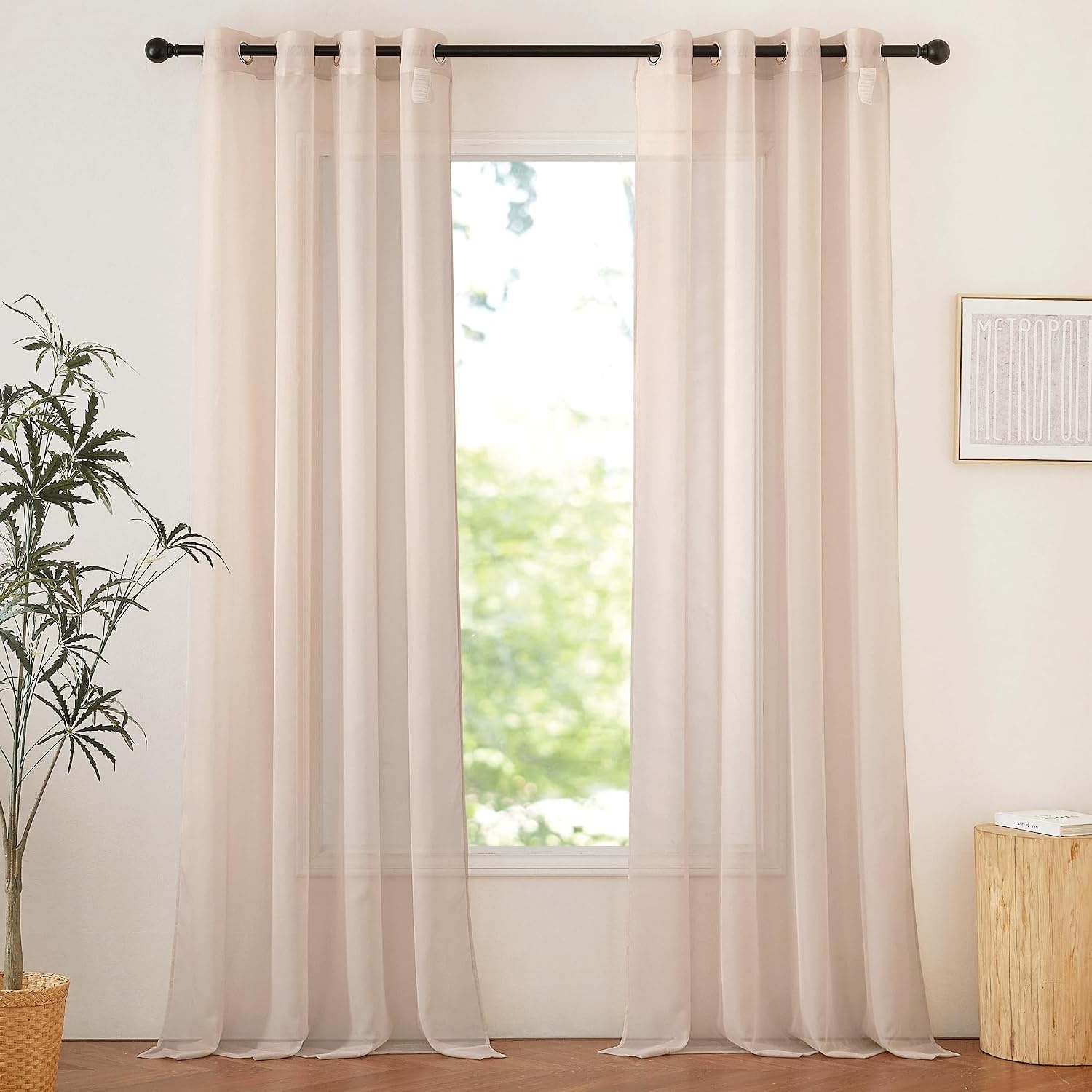 image:imageNICETOWN Patio Door Sheer Curtains 96 inch Length Ring Top Voile Textured Airy Sheer Curtains and Drapes Elegant for BedroomLiving Room Home Decor Beige 54 inch Wide 2 PanelsTaupe