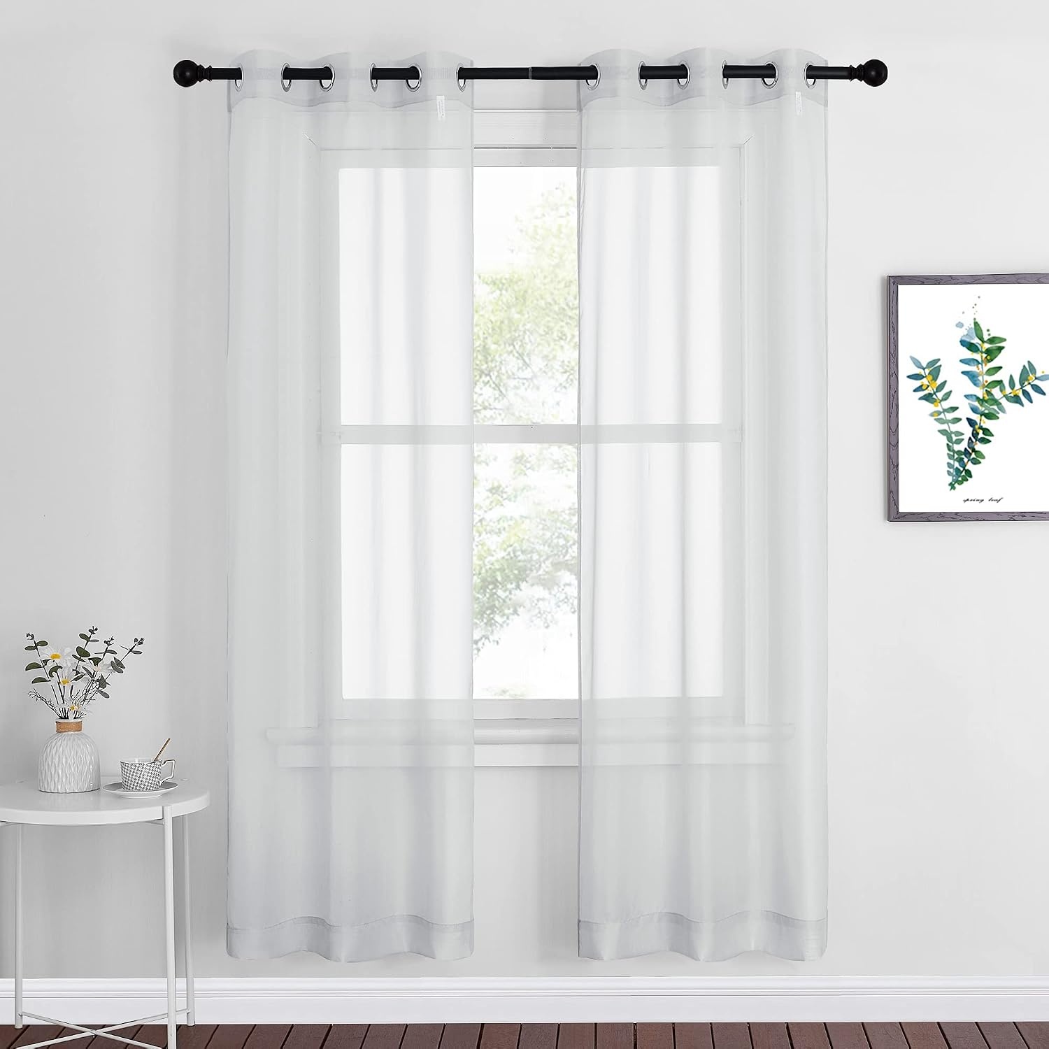 image:imageNICETOWN Patio Door Sheer Curtains 96 inch Length Ring Top Voile Textured Airy Sheer Curtains and Drapes Elegant for BedroomLiving Room Home Decor Beige 54 inch Wide 2 PanelsLight Gray