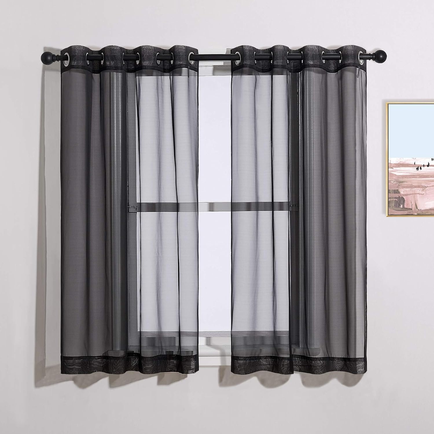 image:imageNICETOWN Patio Door Sheer Curtains 96 inch Length Ring Top Voile Textured Airy Sheer Curtains and Drapes Elegant for BedroomLiving Room Home Decor Beige 54 inch Wide 2 PanelsBlack