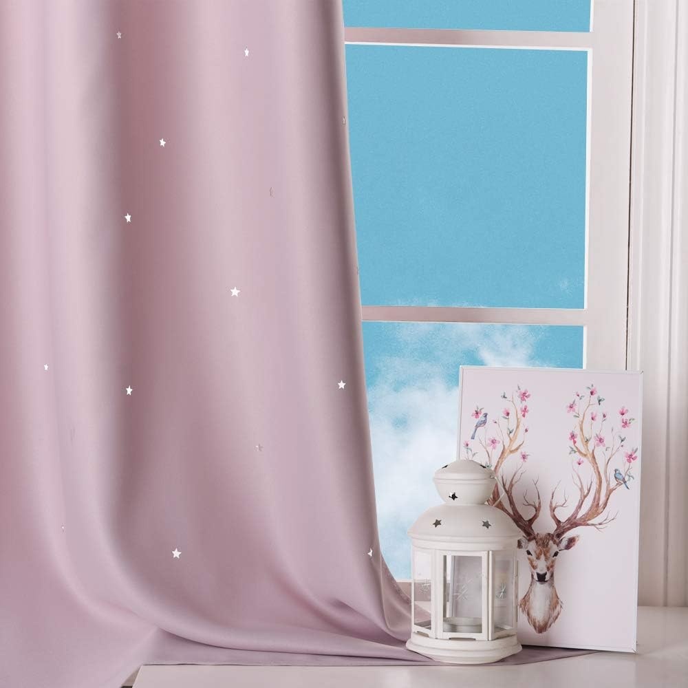 image:imageNICETOWN Sage Green Nursery Curtain with Cut Out Stars W52 x L63 2 PanelsBaby Pink