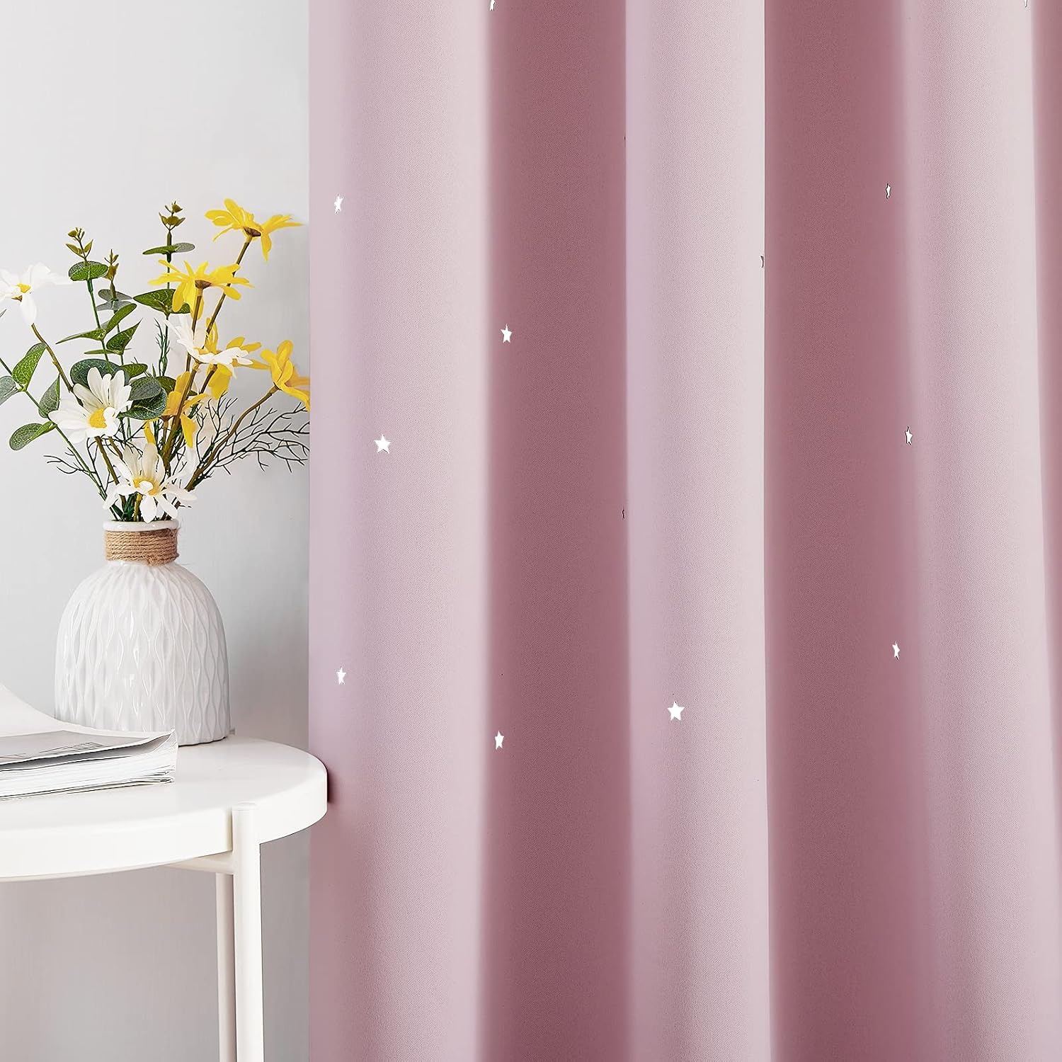 image:imageNICETOWN Sage Green Nursery Curtain with Cut Out Stars W52 x L63 2 PanelsBaby Pink