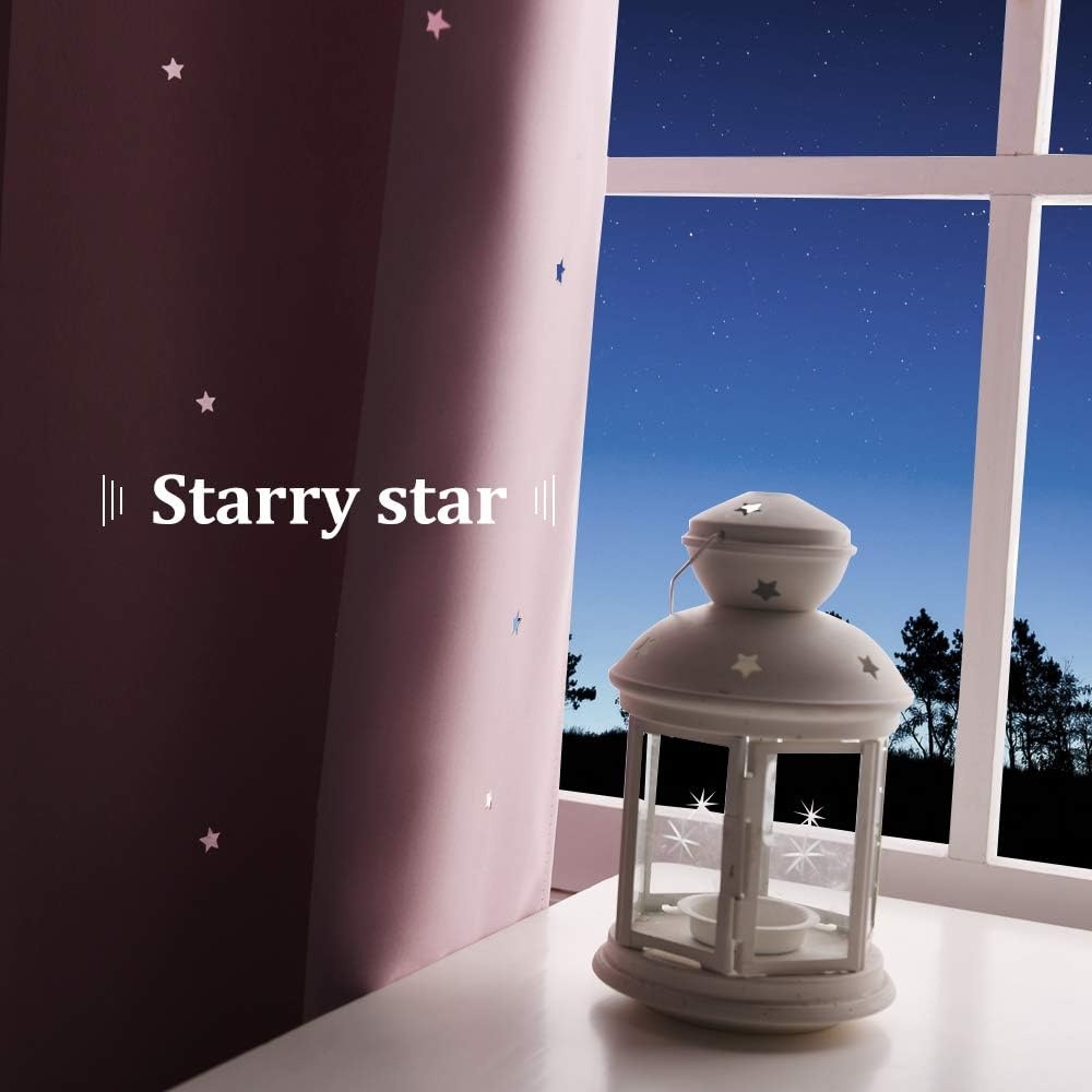 image:imageNICETOWN Sage Green Nursery Curtain with Cut Out Stars W52 x L63 2 PanelsBaby Pink