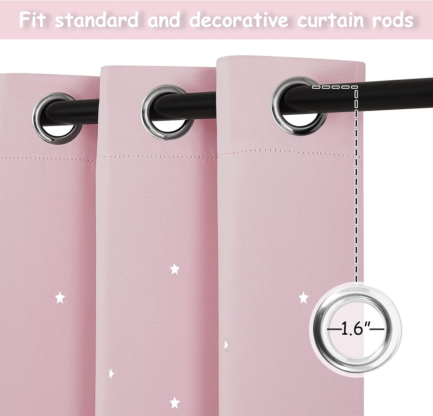image:imageNICETOWN Sage Green Nursery Curtain with Cut Out Stars W52 x L63 2 PanelsBaby Pink