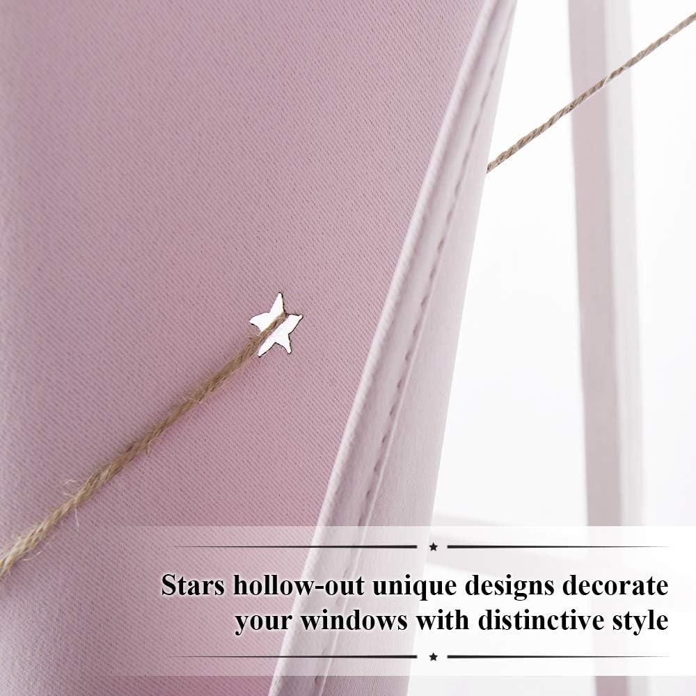 image:imageNICETOWN Sage Green Nursery Curtain with Cut Out Stars W52 x L63 2 PanelsBaby Pink