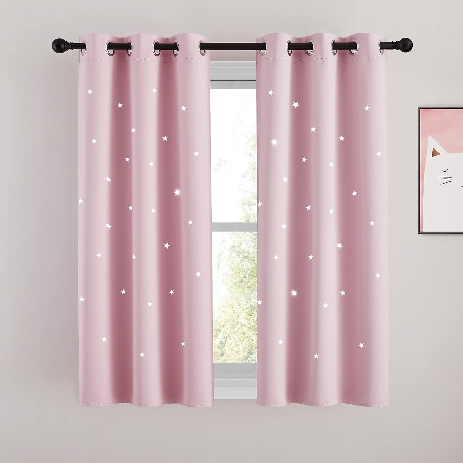 image:imageNICETOWN Sage Green Nursery Curtain with Cut Out Stars W52 x L63 2 PanelsBaby Pink