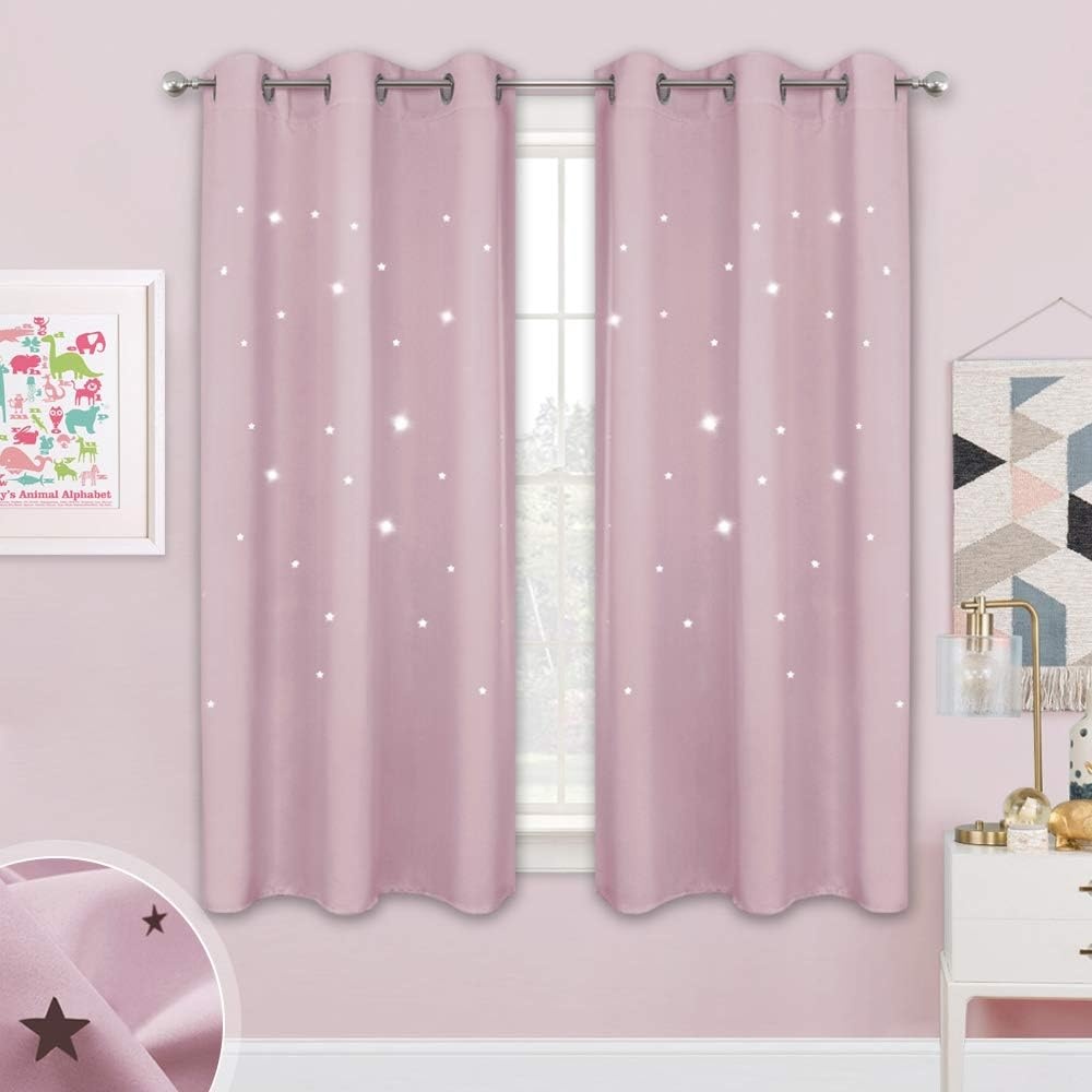 image:imageNICETOWN Sage Green Nursery Curtain with Cut Out Stars W52 x L63 2 PanelsBaby Pink