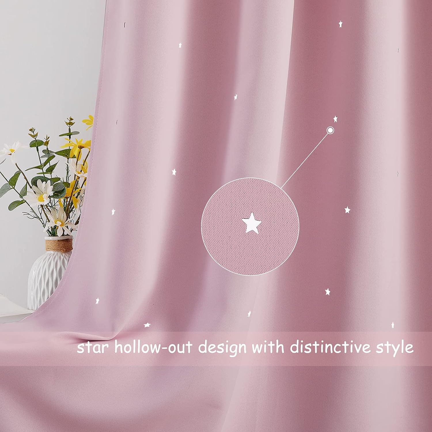 image:imageNICETOWN Sage Green Nursery Curtain with Cut Out Stars W52 x L63 2 PanelsBaby Pink