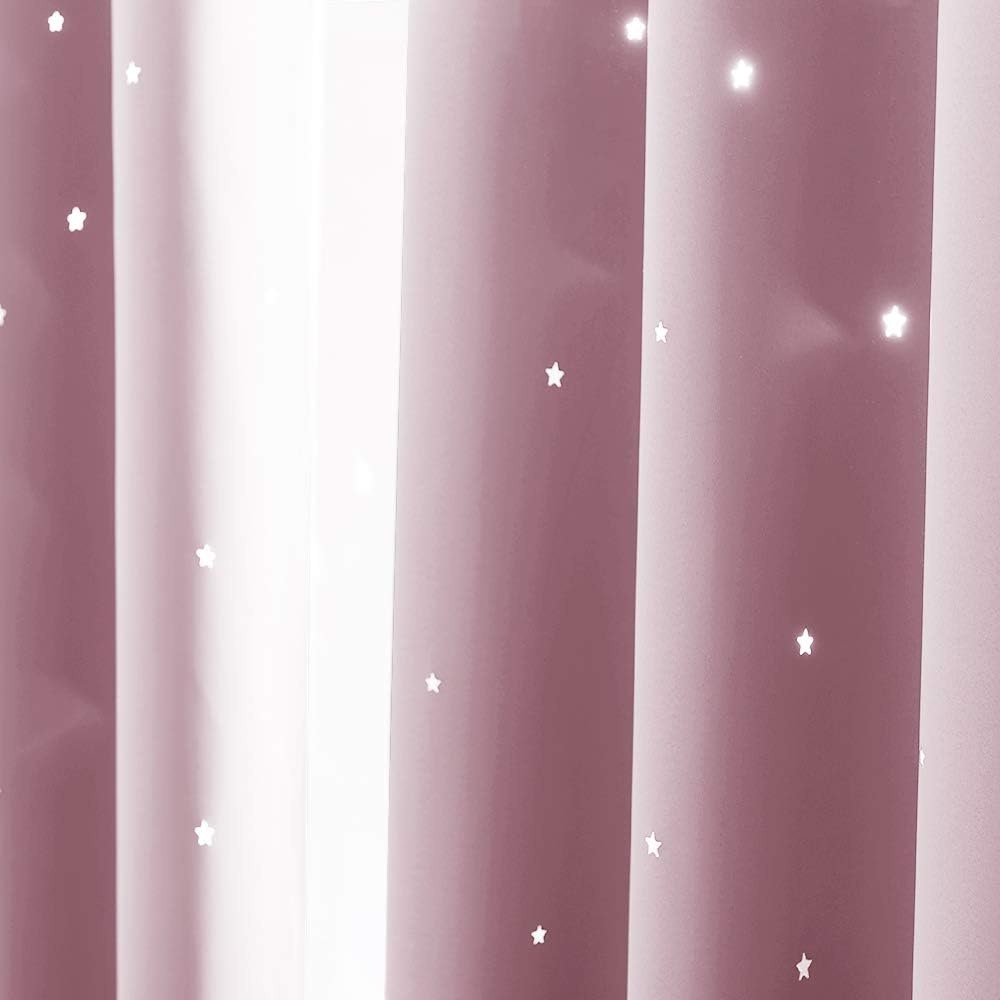 image:imageNICETOWN Sage Green Nursery Curtain with Cut Out Stars W52 x L63 2 PanelsBaby Pink