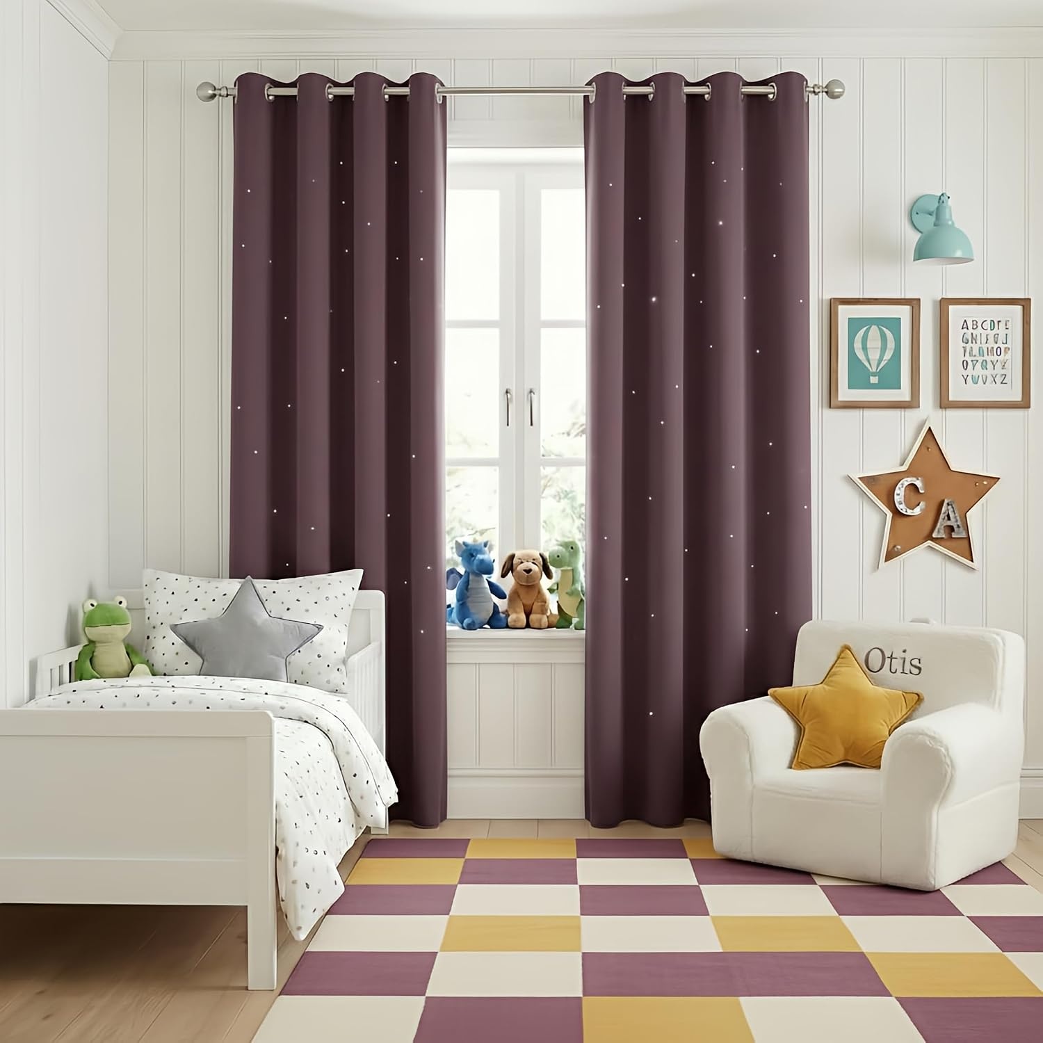 image:imageNICETOWN Sage Green Nursery Curtain with Cut Out Stars W52 x L63 2 PanelsDry Rose