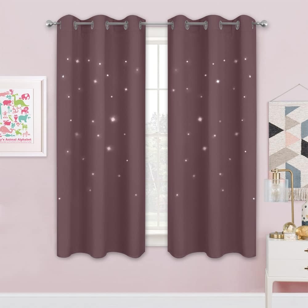image:imageNICETOWN Sage Green Nursery Curtain with Cut Out Stars W52 x L63 2 PanelsDry Rose