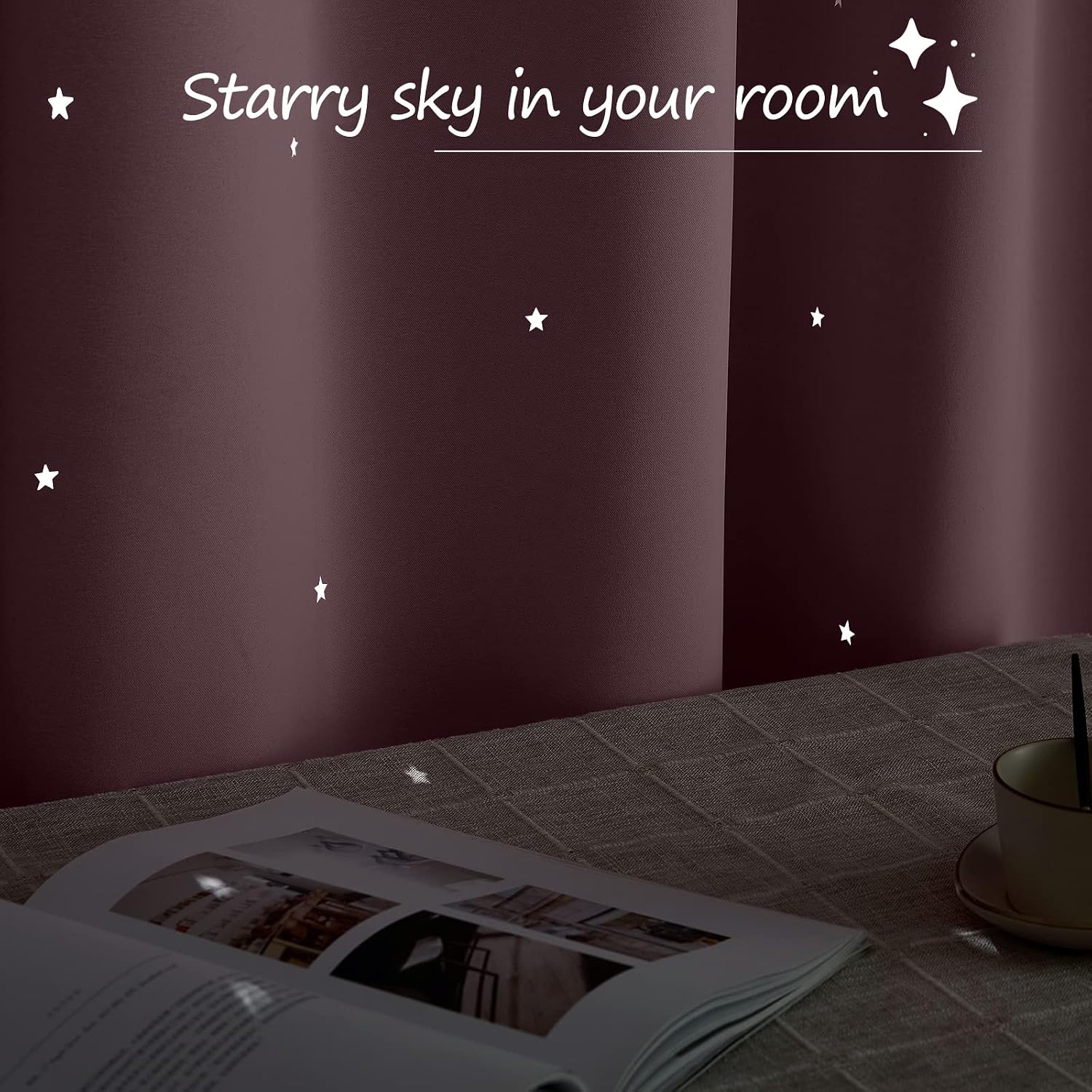 image:imageNICETOWN Sage Green Nursery Curtain with Cut Out Stars W52 x L63 2 PanelsDry Rose