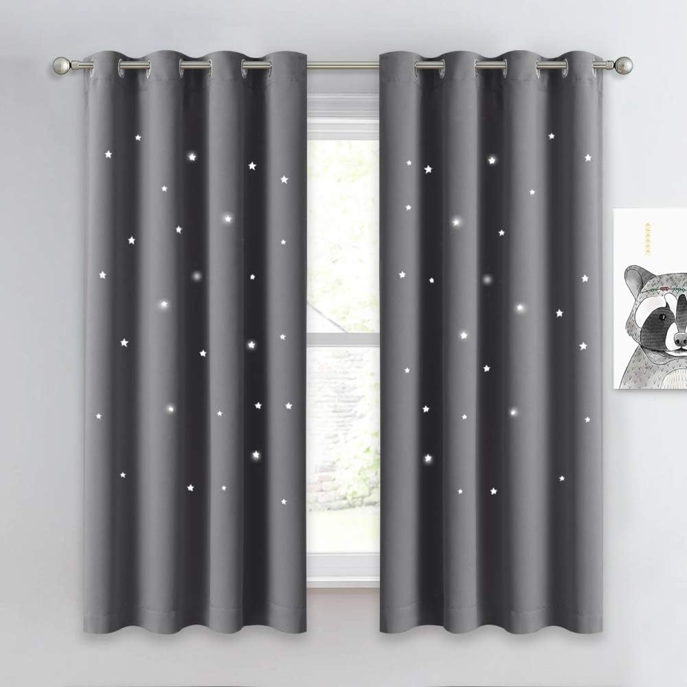 image:imageNICETOWN Sage Green Nursery Curtain with Cut Out Stars W52 x L63 2 PanelsGrey