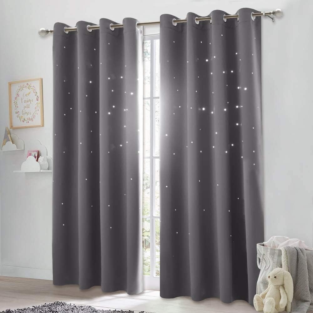 image:imageNICETOWN Sage Green Nursery Curtain with Cut Out Stars W52 x L63 2 PanelsGrey