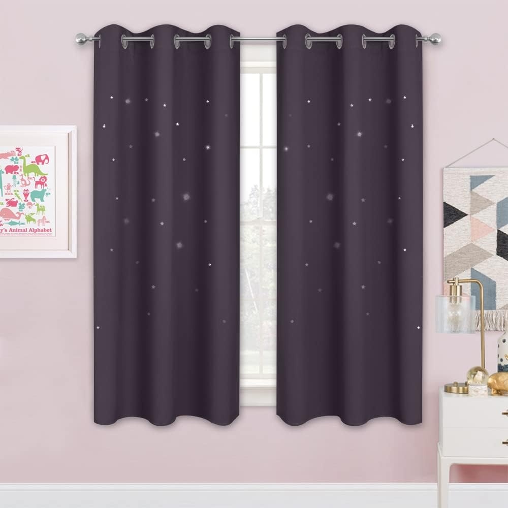 image:imageNICETOWN Sage Green Nursery Curtain with Cut Out Stars W52 x L63 2 PanelsGreyish Purple
