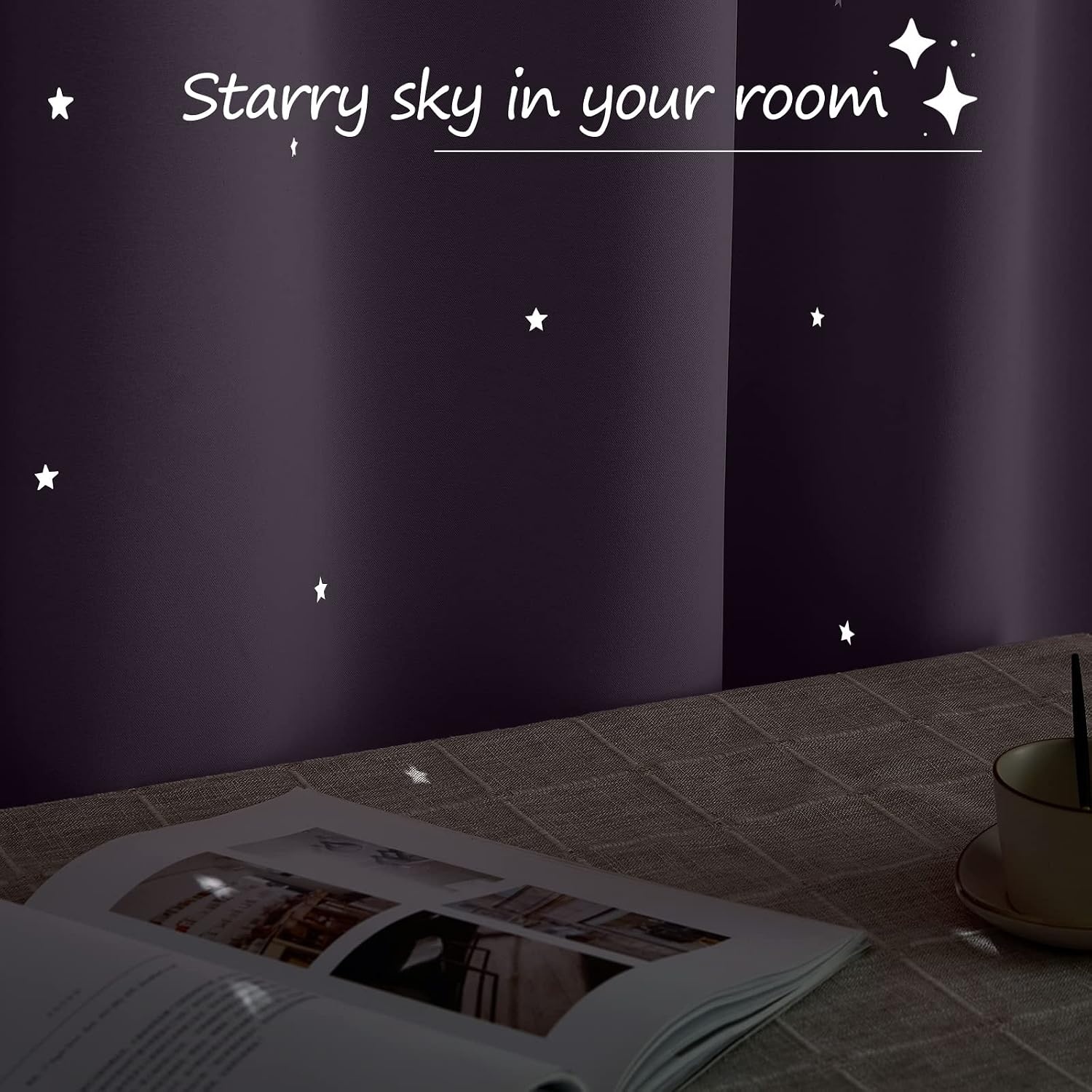image:imageNICETOWN Sage Green Nursery Curtain with Cut Out Stars W52 x L63 2 PanelsGreyish Purple