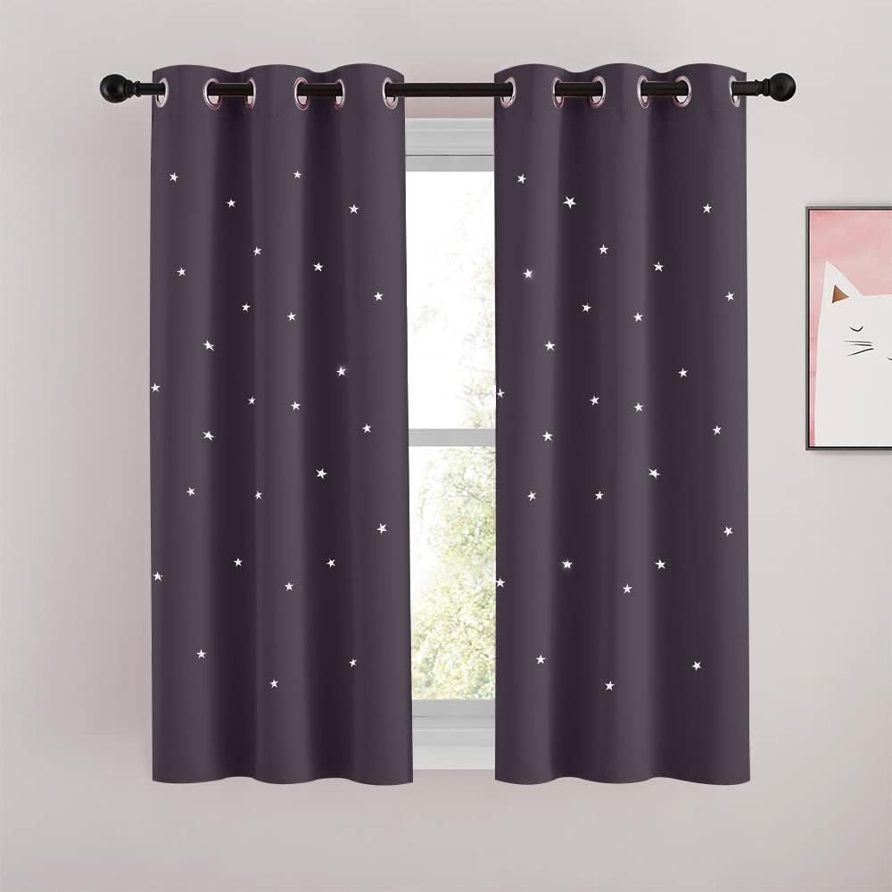 image:imageNICETOWN Sage Green Nursery Curtain with Cut Out Stars W52 x L63 2 PanelsGreyish Purple