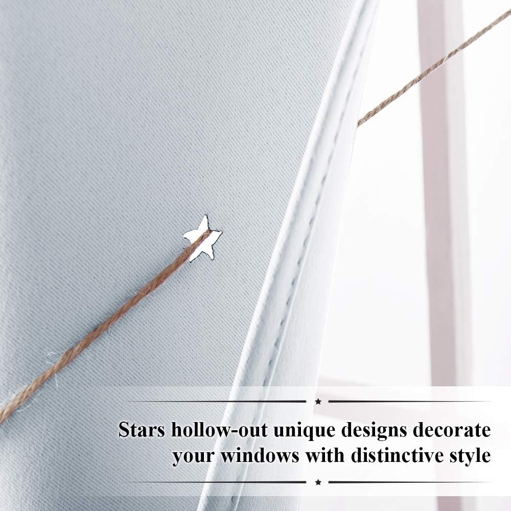 image:imageNICETOWN Sage Green Nursery Curtain with Cut Out Stars W52 x L63 2 PanelsGreyish White