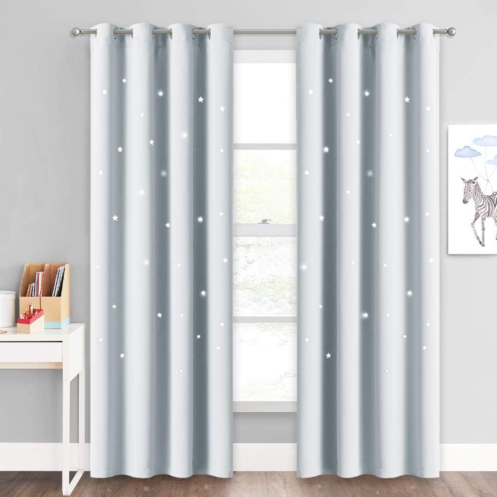 image:imageNICETOWN Sage Green Nursery Curtain with Cut Out Stars W52 x L63 2 PanelsGreyish White