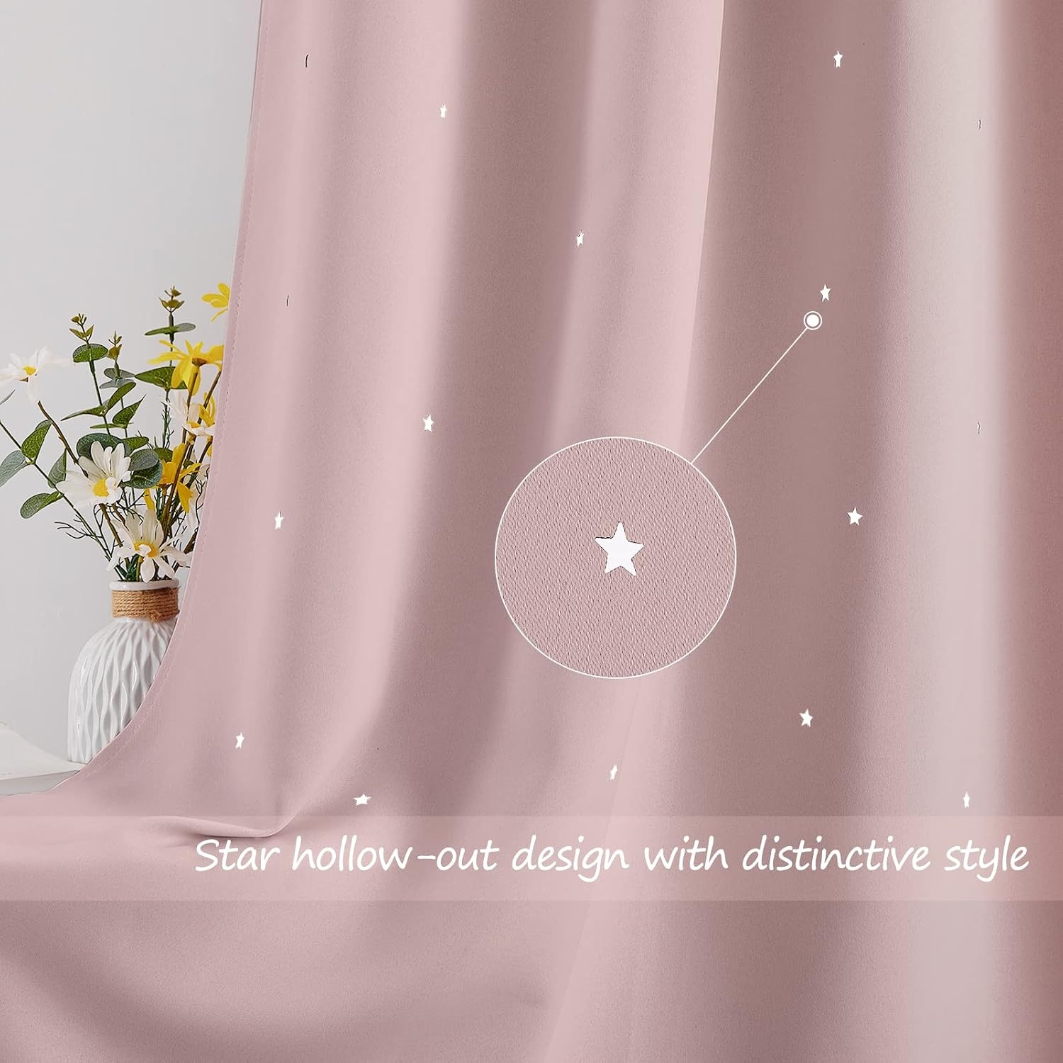 image:imageNICETOWN Sage Green Nursery Curtain with Cut Out Stars W52 x L63 2 PanelsLight Pink