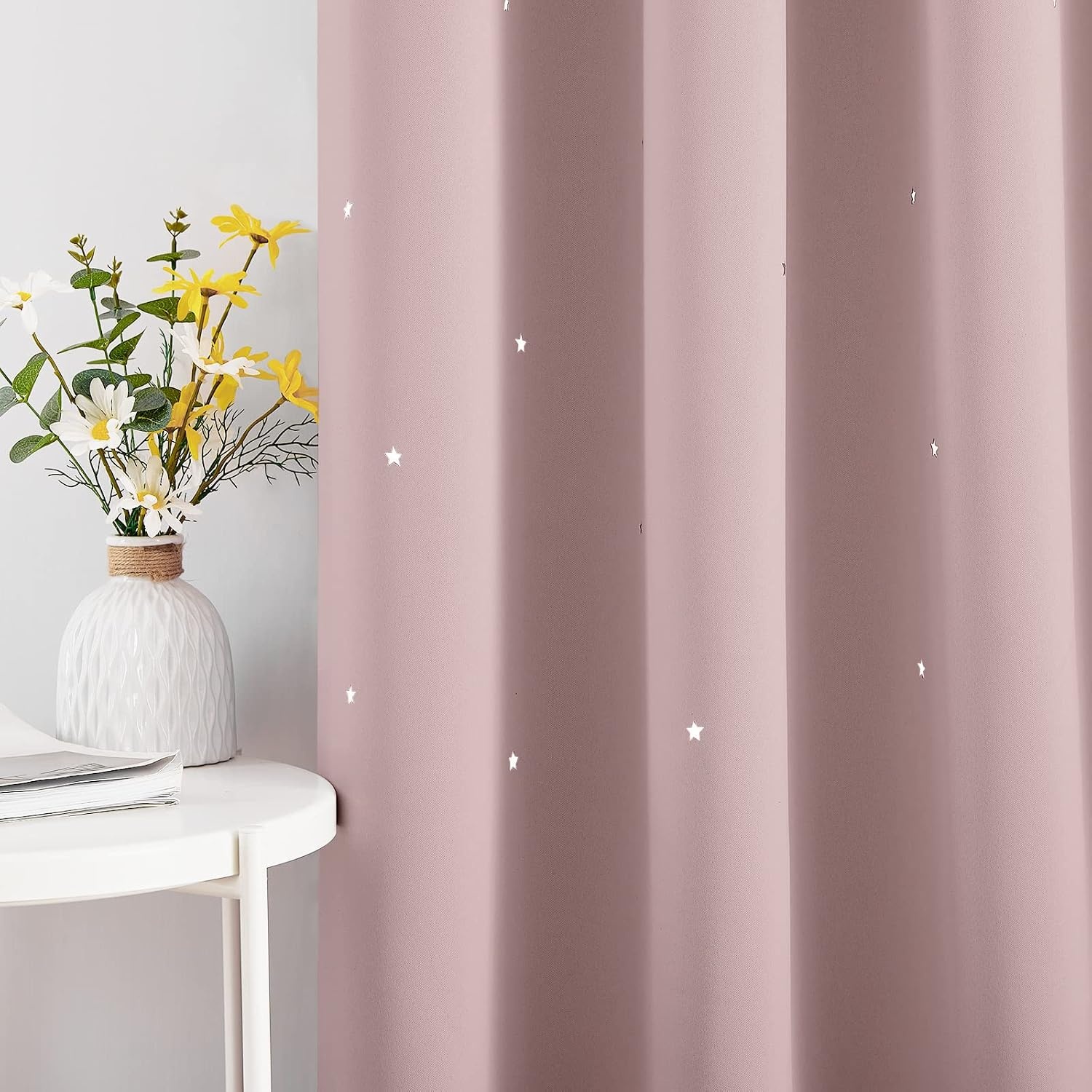 image:imageNICETOWN Sage Green Nursery Curtain with Cut Out Stars W52 x L63 2 PanelsLight Pink