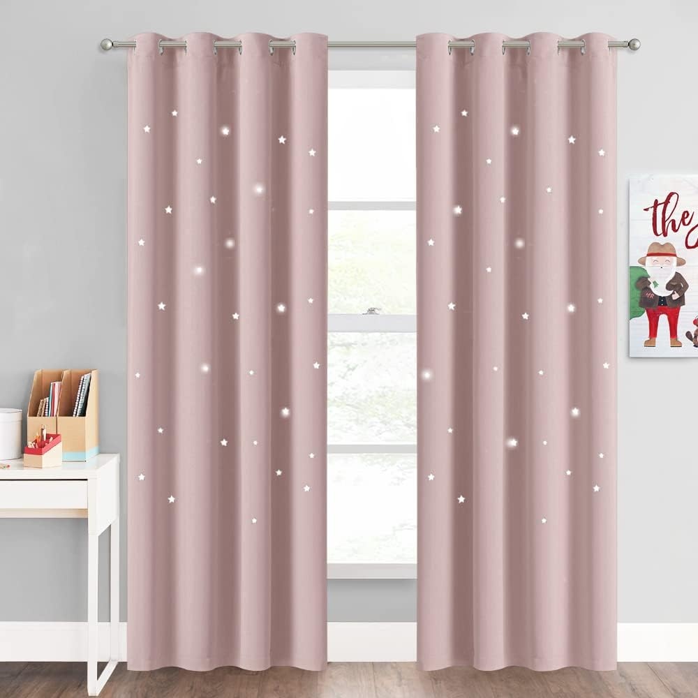 image:imageNICETOWN Sage Green Nursery Curtain with Cut Out Stars W52 x L63 2 PanelsLight Pink