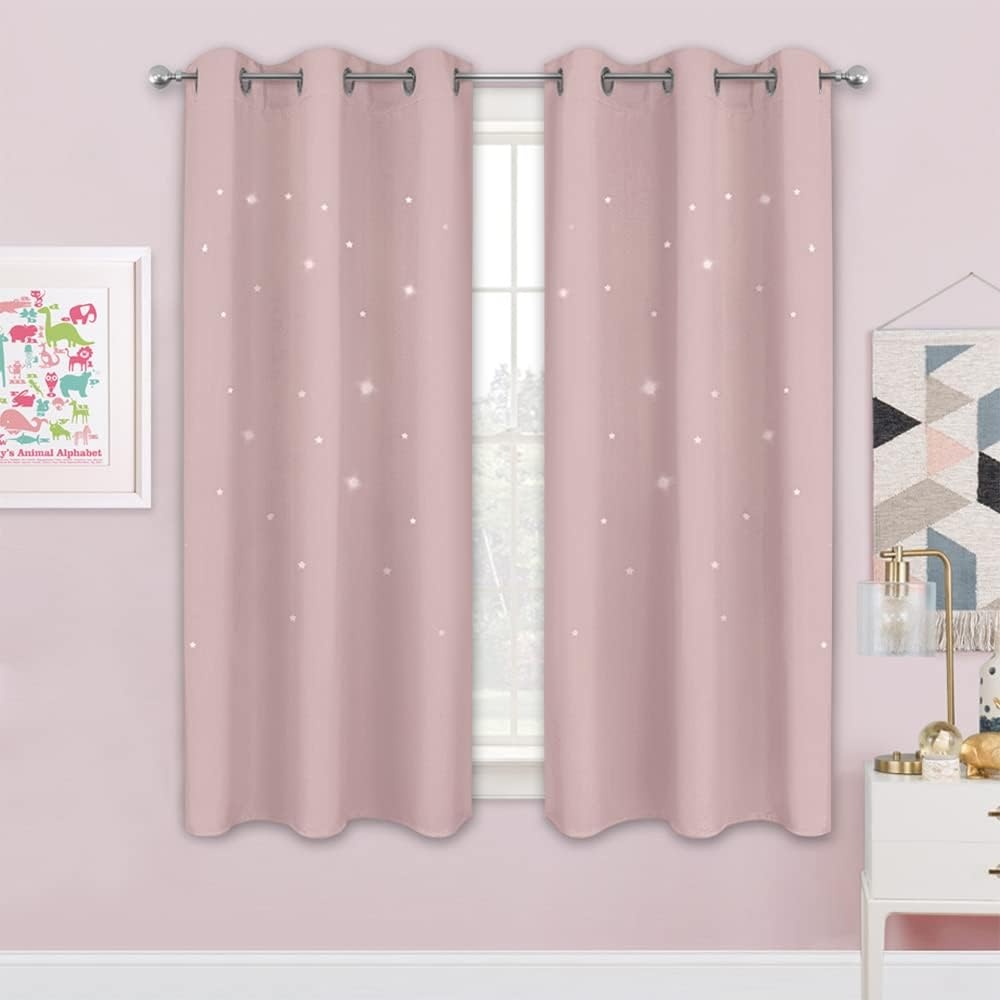 image:imageNICETOWN Sage Green Nursery Curtain with Cut Out Stars W52 x L63 2 PanelsLight Pink