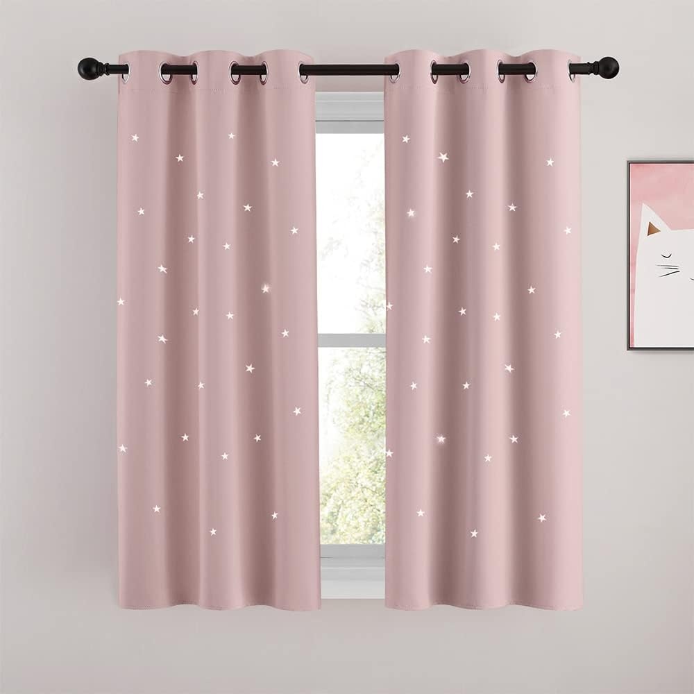 image:imageNICETOWN Sage Green Nursery Curtain with Cut Out Stars W52 x L63 2 PanelsLight Pink
