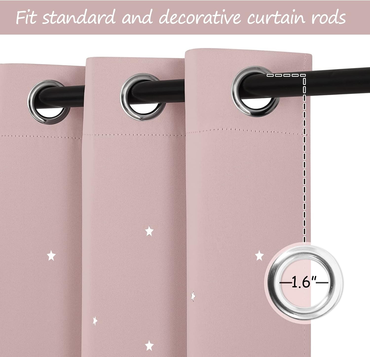 image:imageNICETOWN Sage Green Nursery Curtain with Cut Out Stars W52 x L63 2 PanelsLight Pink