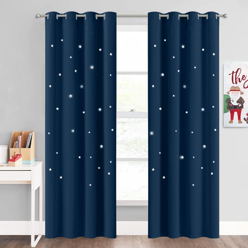 image:imageNICETOWN Sage Green Nursery Curtain with Cut Out Stars W52 x L63 2 PanelsMoroccan Blue