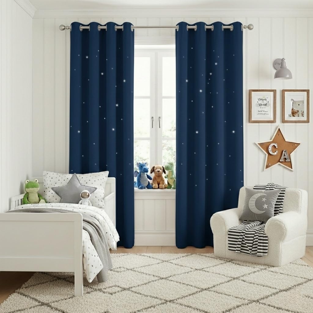 image:imageNICETOWN Sage Green Nursery Curtain with Cut Out Stars W52 x L63 2 PanelsMoroccan Blue