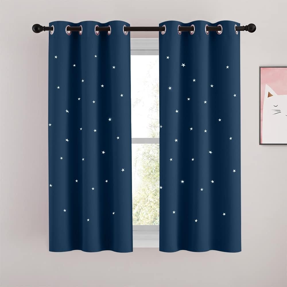 image:imageNICETOWN Sage Green Nursery Curtain with Cut Out Stars W52 x L63 2 PanelsMoroccan Blue