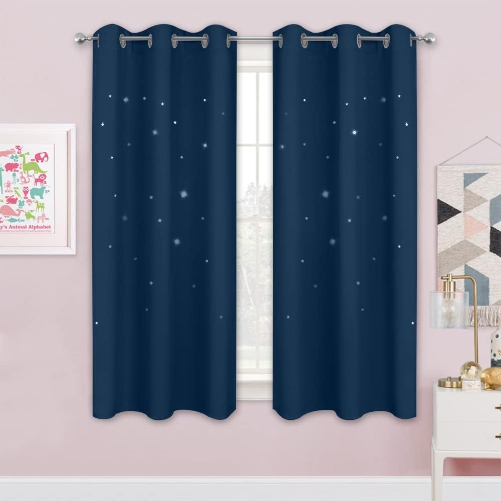 image:imageNICETOWN Sage Green Nursery Curtain with Cut Out Stars W52 x L63 2 PanelsMoroccan Blue