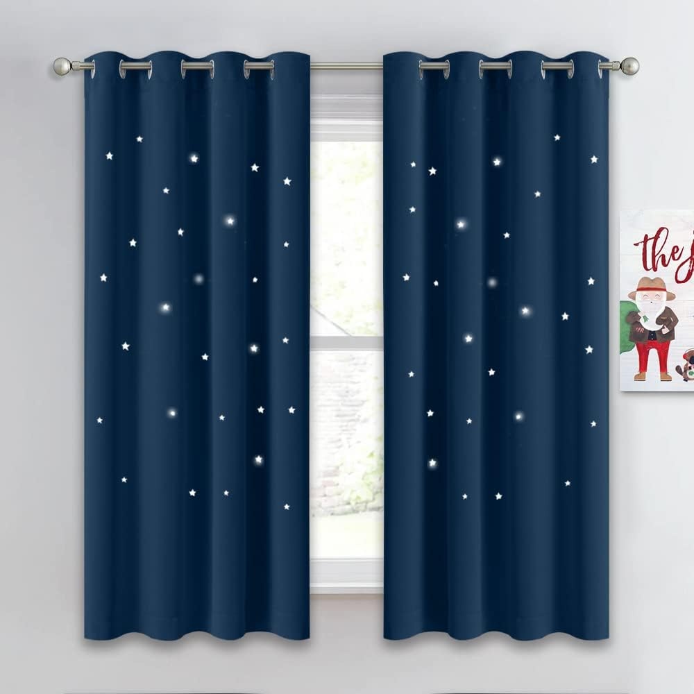 image:imageNICETOWN Sage Green Nursery Curtain with Cut Out Stars W52 x L63 2 PanelsMoroccan Blue