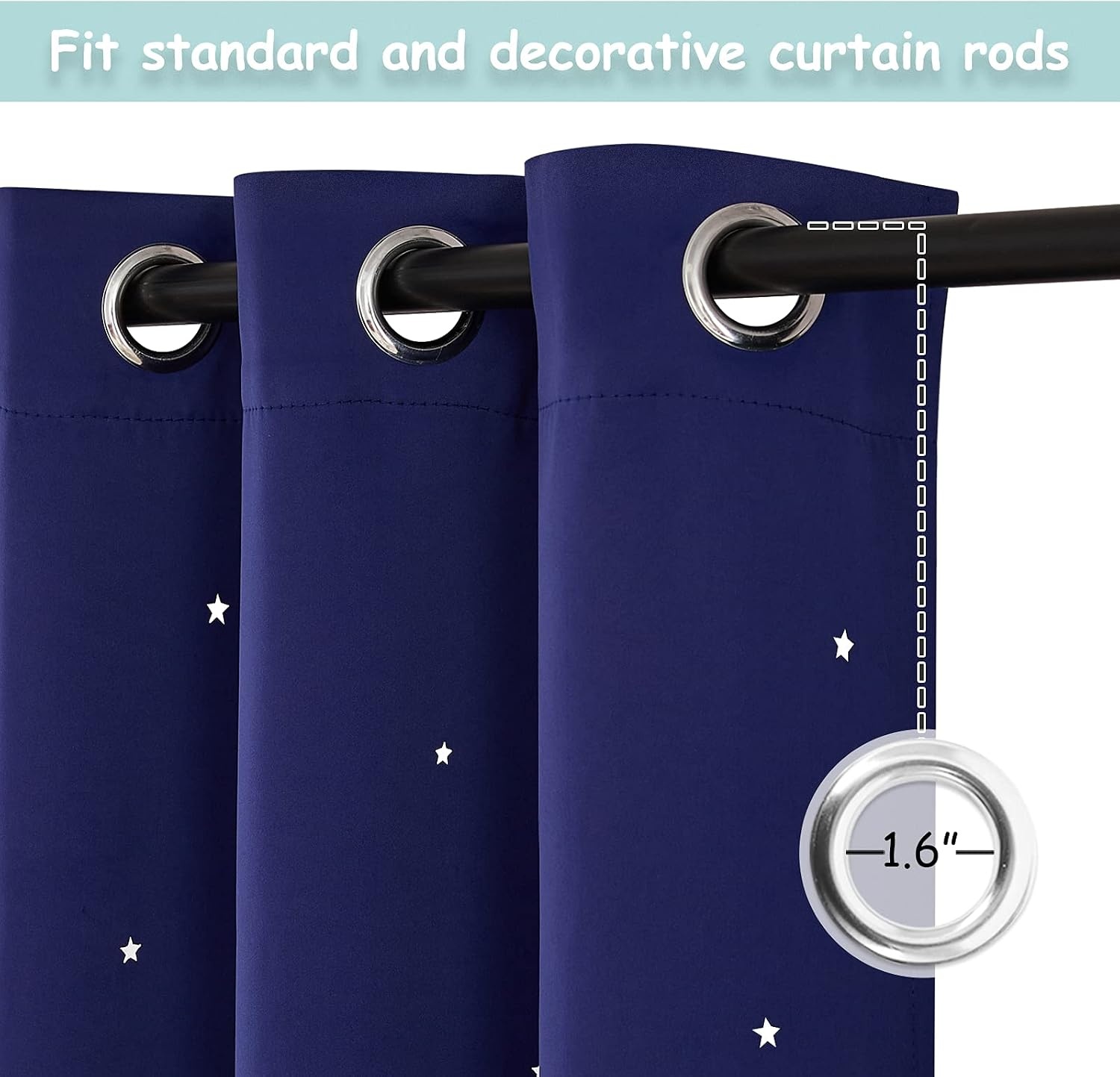 image:imageNICETOWN Sage Green Nursery Curtain with Cut Out Stars W52 x L63 2 PanelsNavy Blue