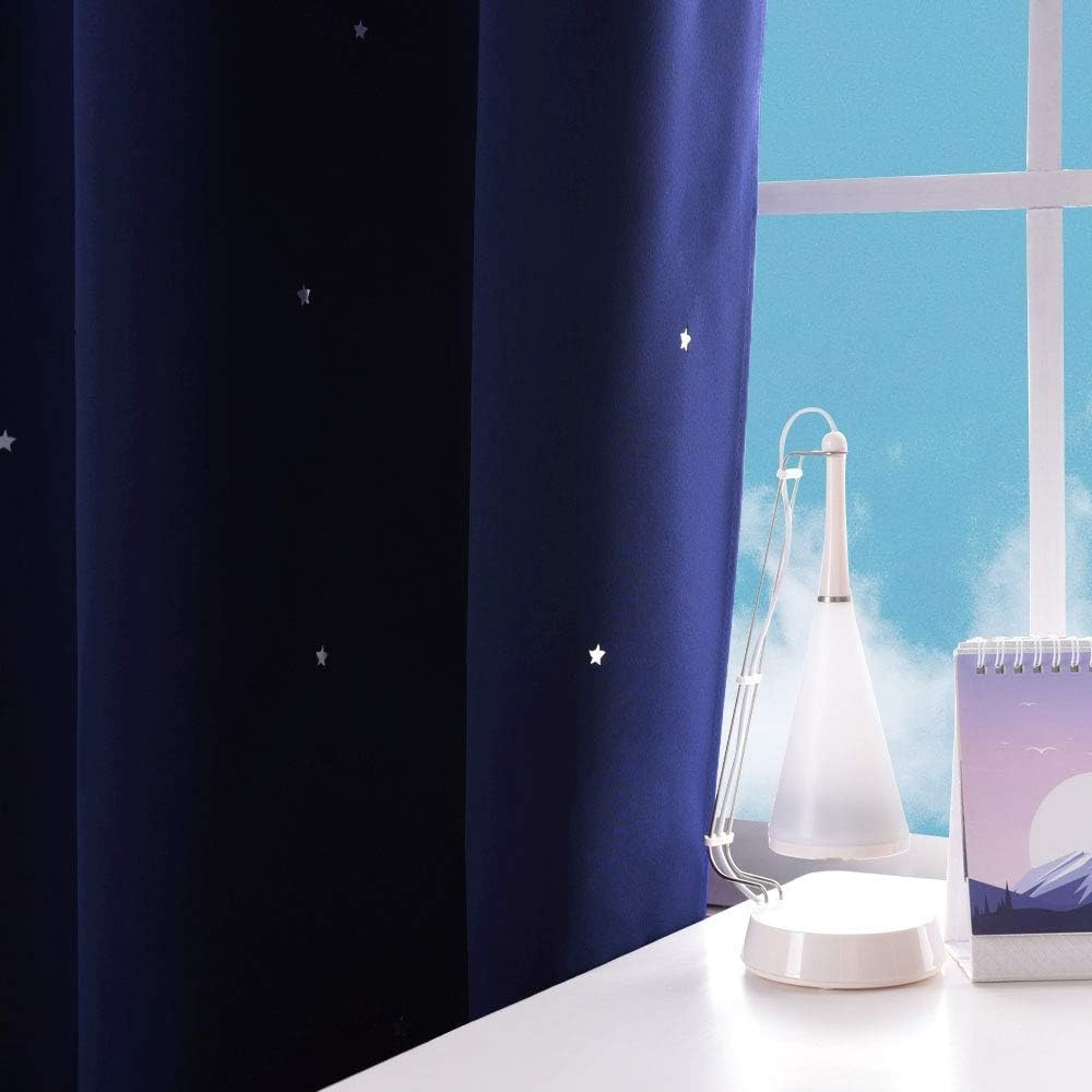 image:imageNICETOWN Sage Green Nursery Curtain with Cut Out Stars W52 x L63 2 PanelsNavy Blue