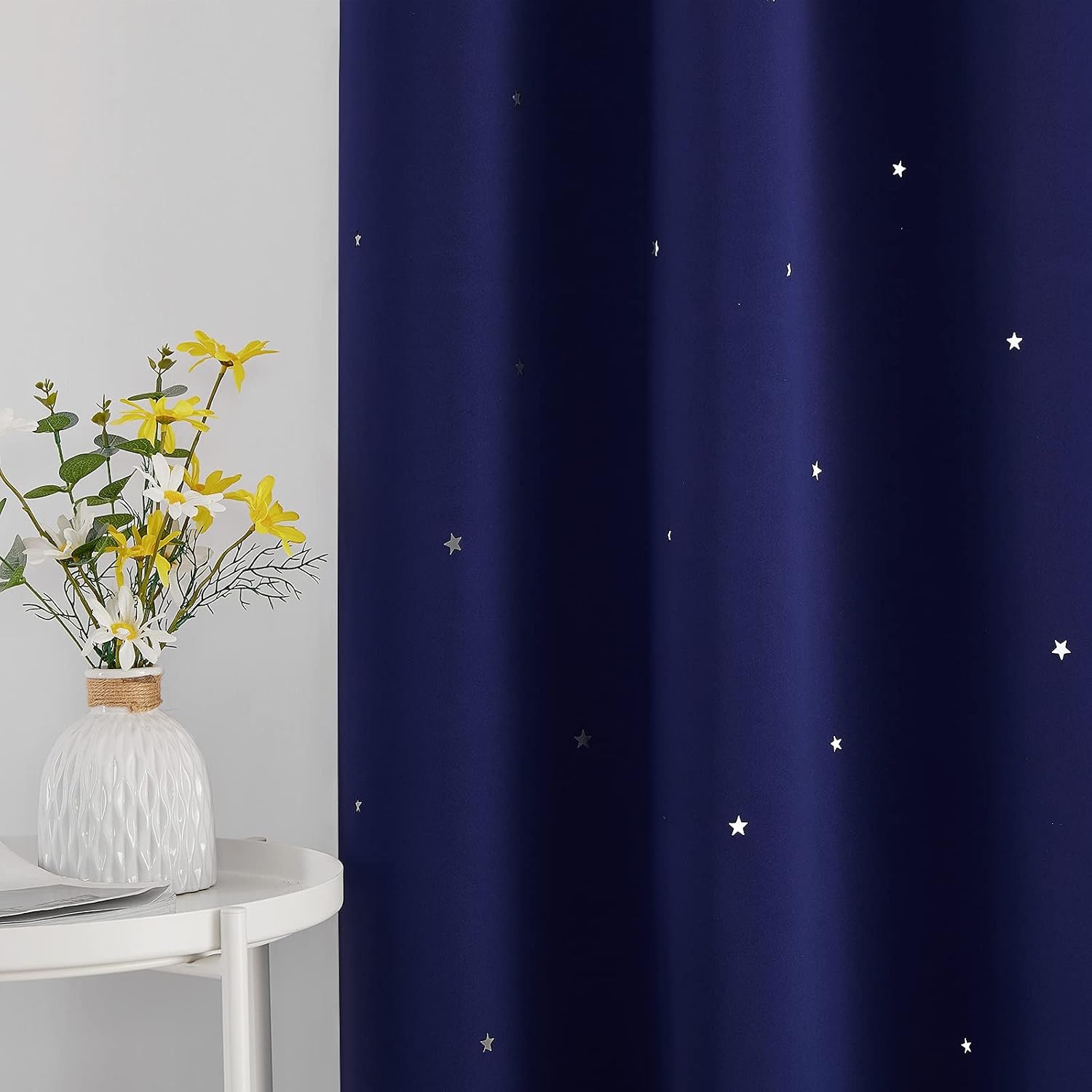 image:imageNICETOWN Sage Green Nursery Curtain with Cut Out Stars W52 x L63 2 PanelsNavy Blue
