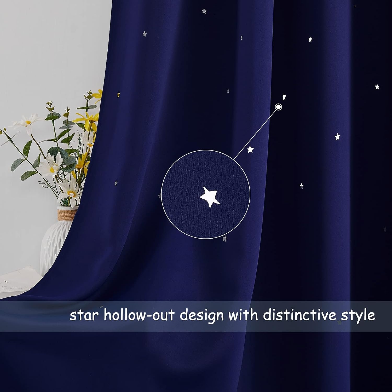 image:imageNICETOWN Sage Green Nursery Curtain with Cut Out Stars W52 x L63 2 PanelsNavy Blue