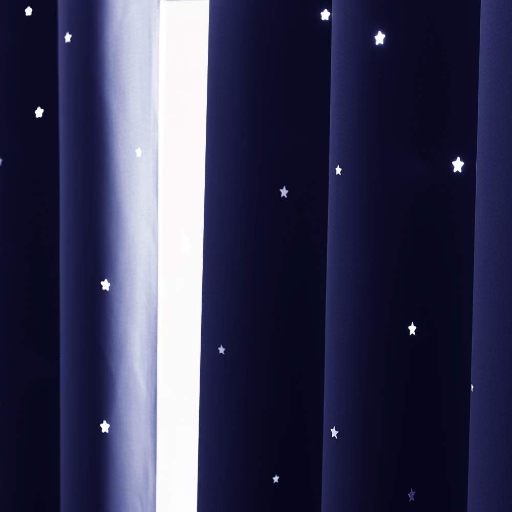 image:imageNICETOWN Sage Green Nursery Curtain with Cut Out Stars W52 x L63 2 PanelsNavy Blue
