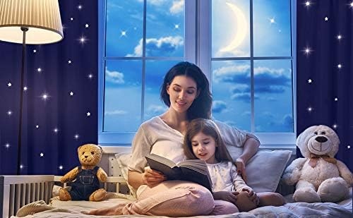 image:imageNICETOWN Sage Green Nursery Curtain with Cut Out Stars W52 x L63 2 PanelsNavy Blue