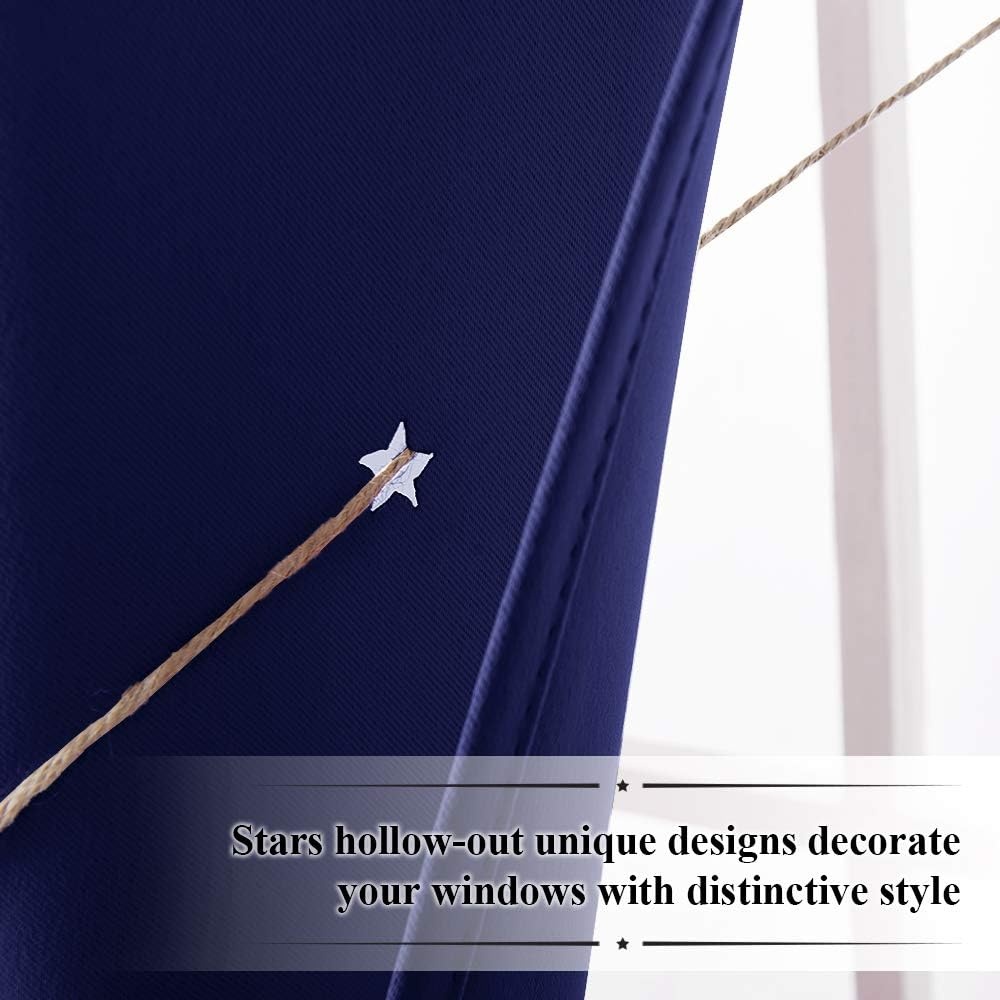 image:imageNICETOWN Sage Green Nursery Curtain with Cut Out Stars W52 x L63 2 PanelsNavy Blue