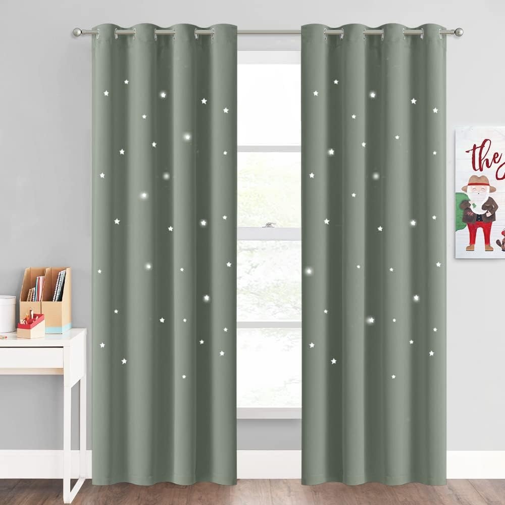 image:imageNICETOWN Sage Green Nursery Curtain with Cut Out Stars W52 x L63 2 PanelsSage Green