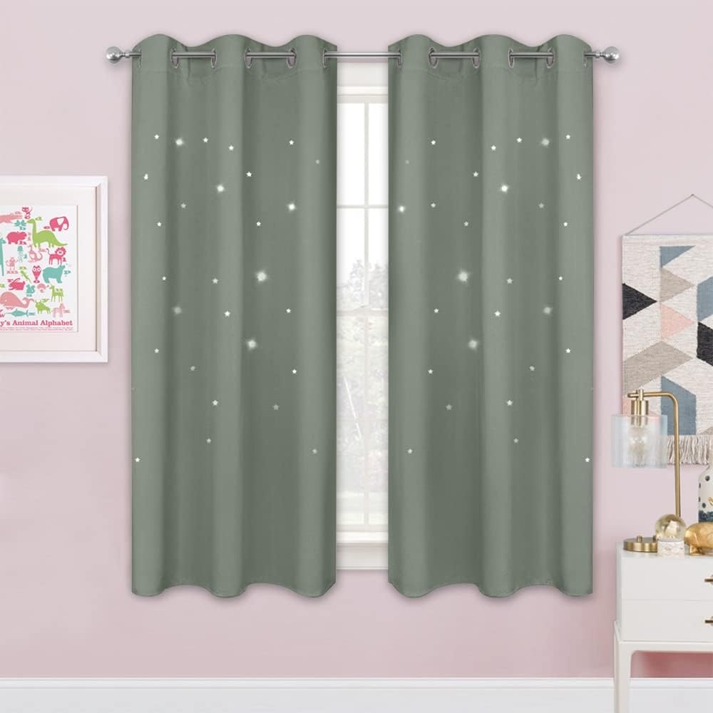 image:imageNICETOWN Sage Green Nursery Curtain with Cut Out Stars W52 x L63 2 PanelsSage Green