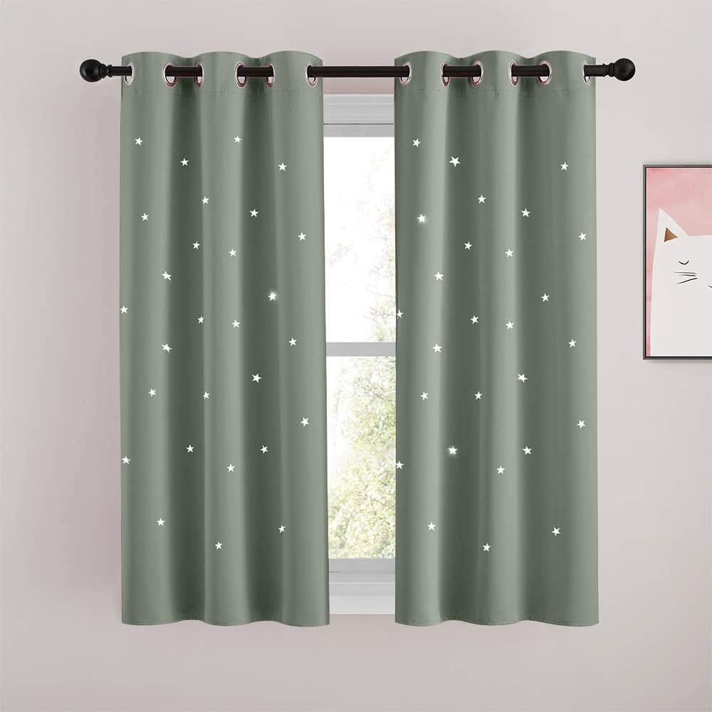 image:imageNICETOWN Sage Green Nursery Curtain with Cut Out Stars W52 x L63 2 PanelsSage Green