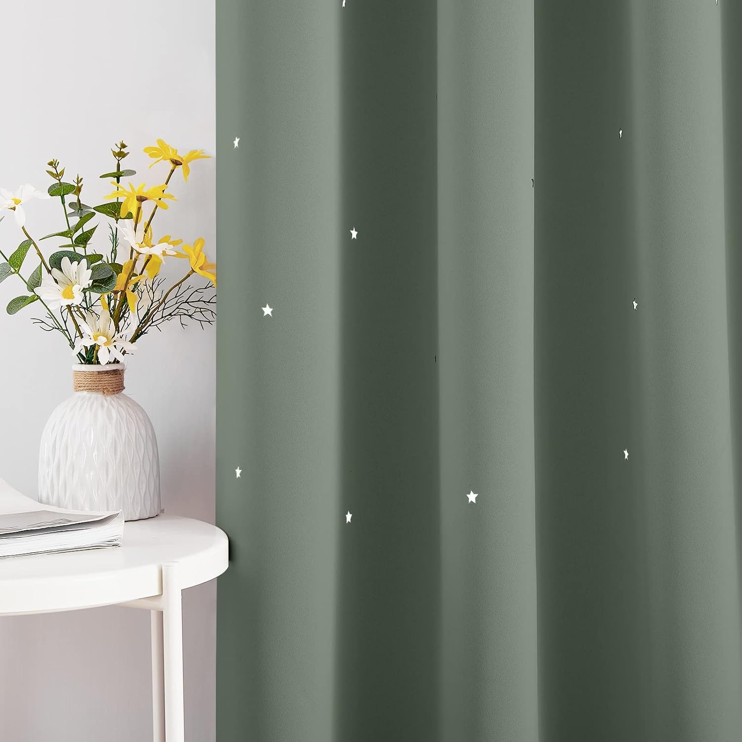 image:imageNICETOWN Sage Green Nursery Curtain with Cut Out Stars W52 x L63 2 PanelsSage Green