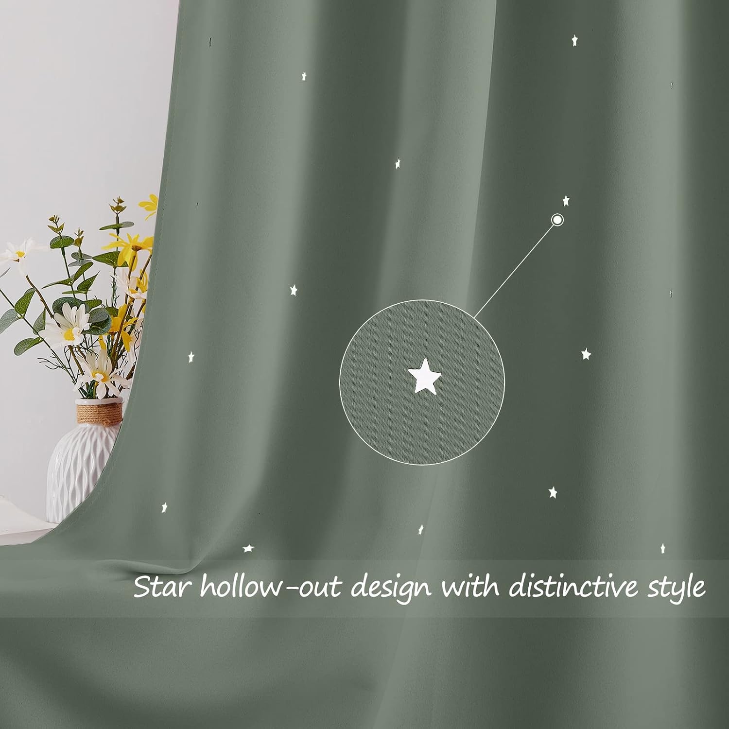 image:imageNICETOWN Sage Green Nursery Curtain with Cut Out Stars W52 x L63 2 PanelsSage Green