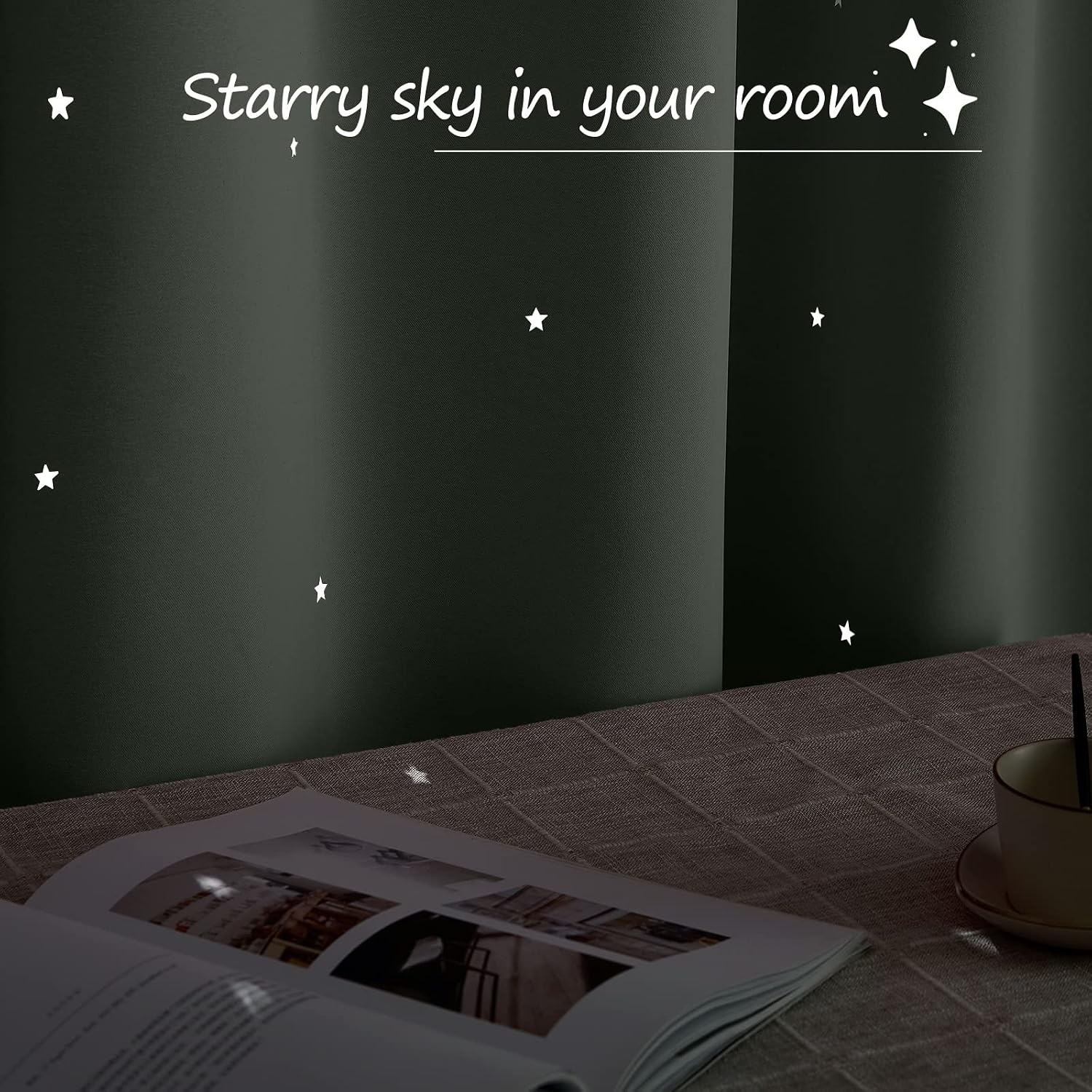 image:imageNICETOWN Sage Green Nursery Curtain with Cut Out Stars W52 x L63 2 PanelsSage Green