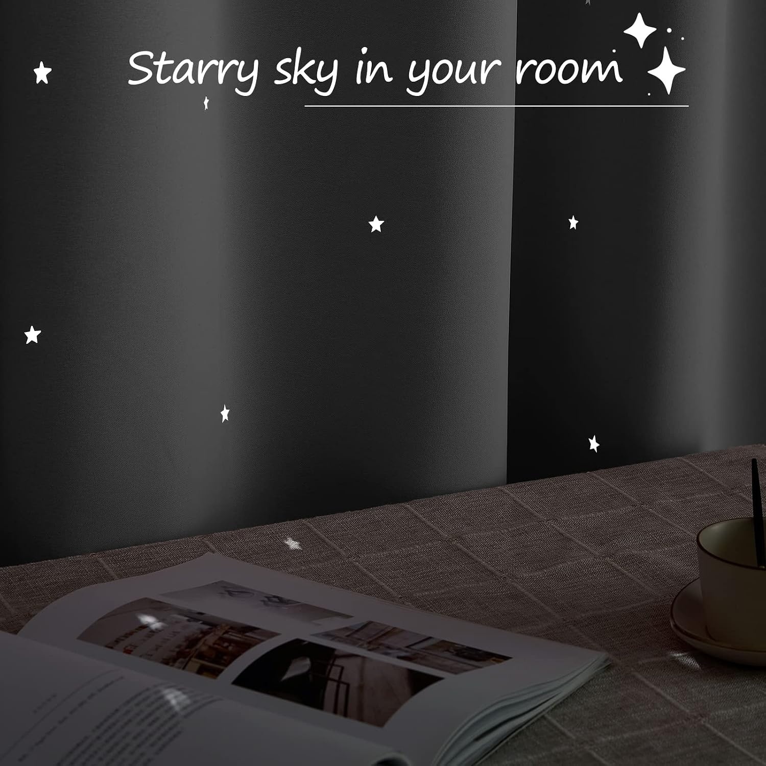 image:imageNICETOWN Sage Green Nursery Curtain with Cut Out Stars W52 x L63 2 PanelsSliver Grey