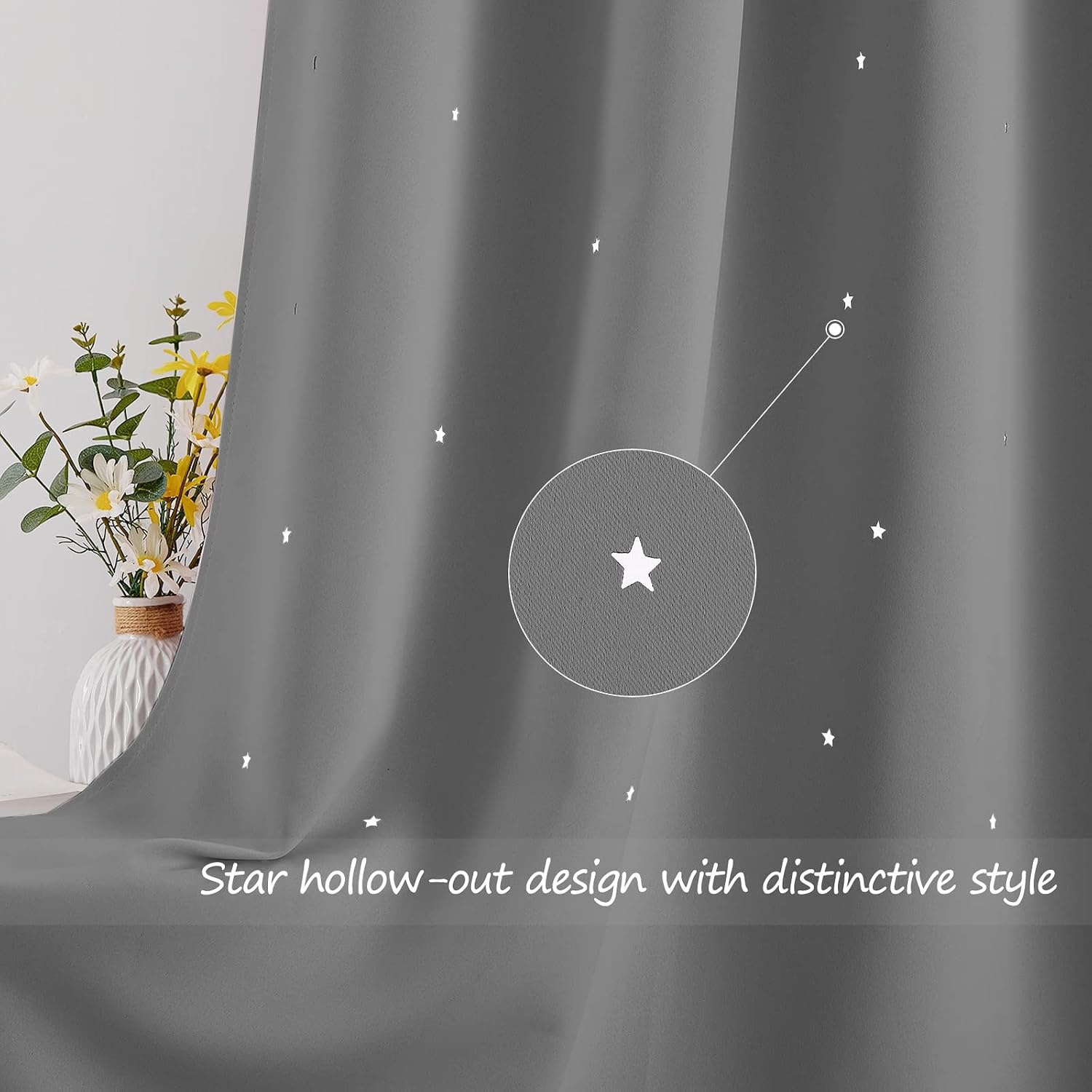 image:imageNICETOWN Sage Green Nursery Curtain with Cut Out Stars W52 x L63 2 PanelsSliver Grey