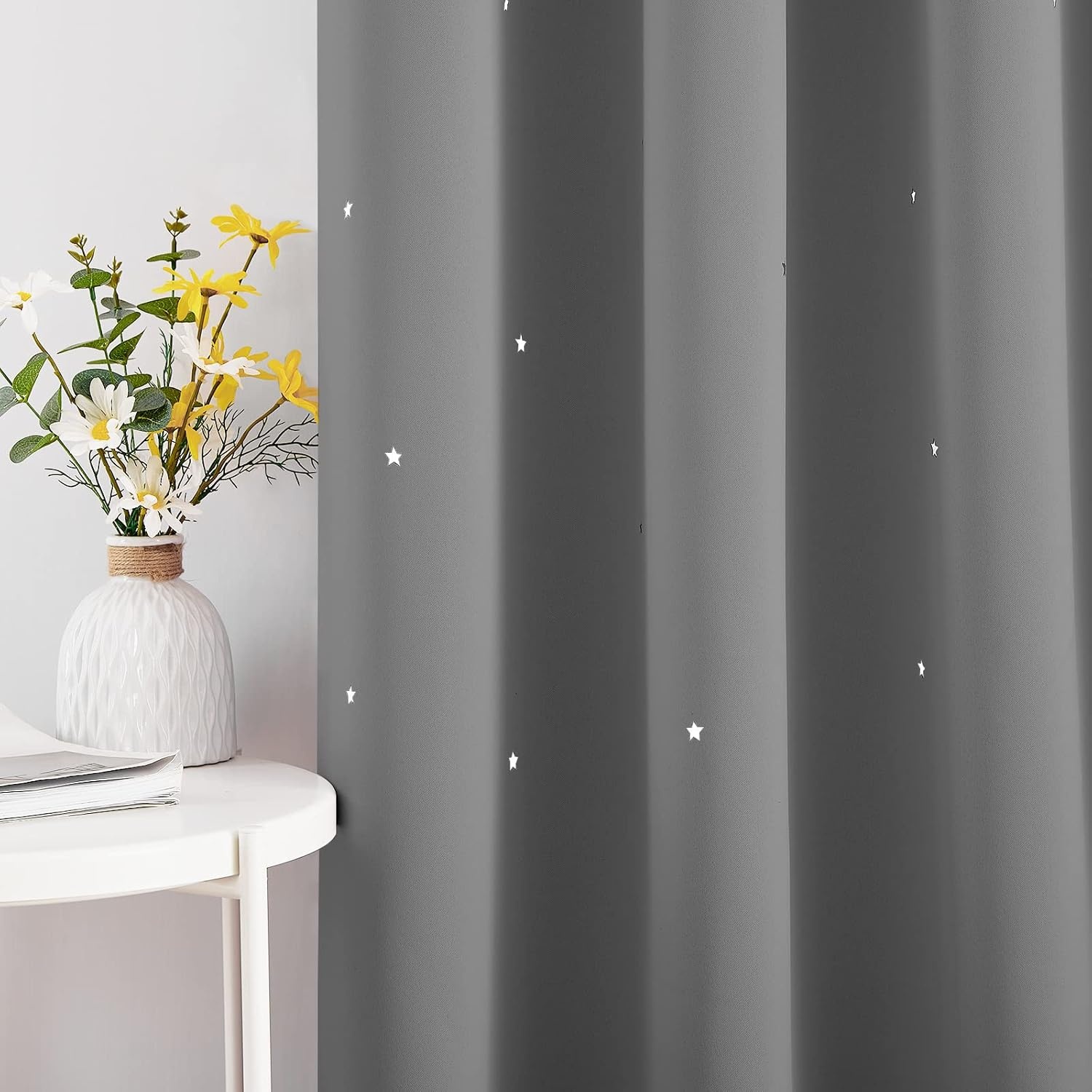 image:imageNICETOWN Sage Green Nursery Curtain with Cut Out Stars W52 x L63 2 PanelsSliver Grey